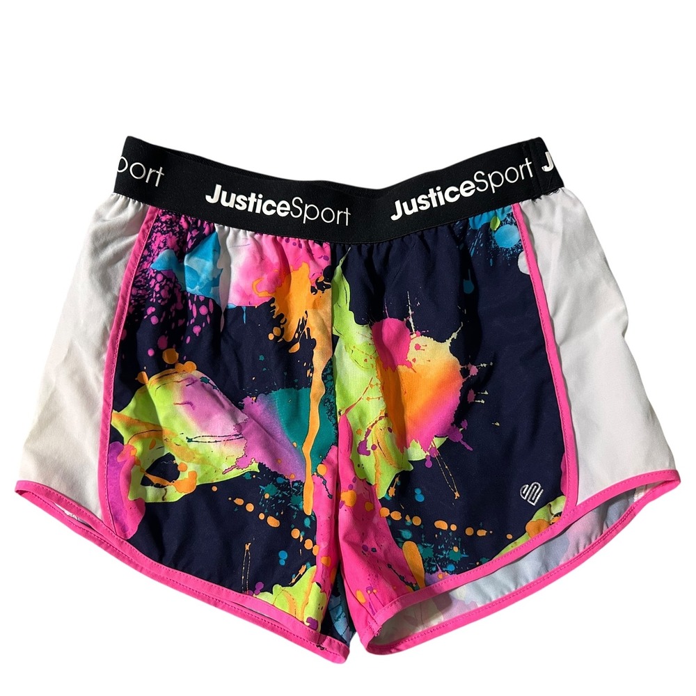 Justice Sport Girls Active Running Shorts‎ Multicolor Splash Paint Athletic